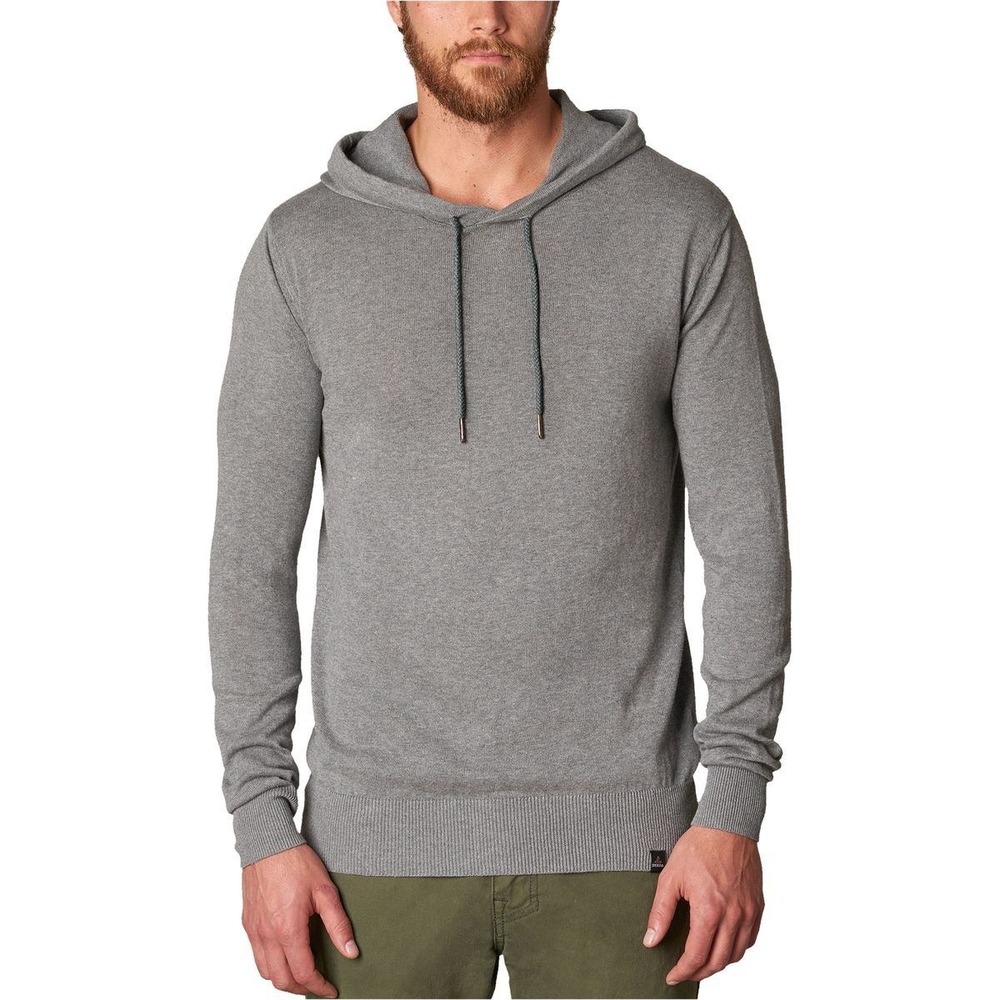 prAna Mens Medium Organic Cotton Lightweight Knit Pullover Hoodie Heather‎ Grey